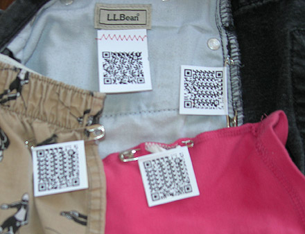 Laundry, showing labels attached with Safety pins